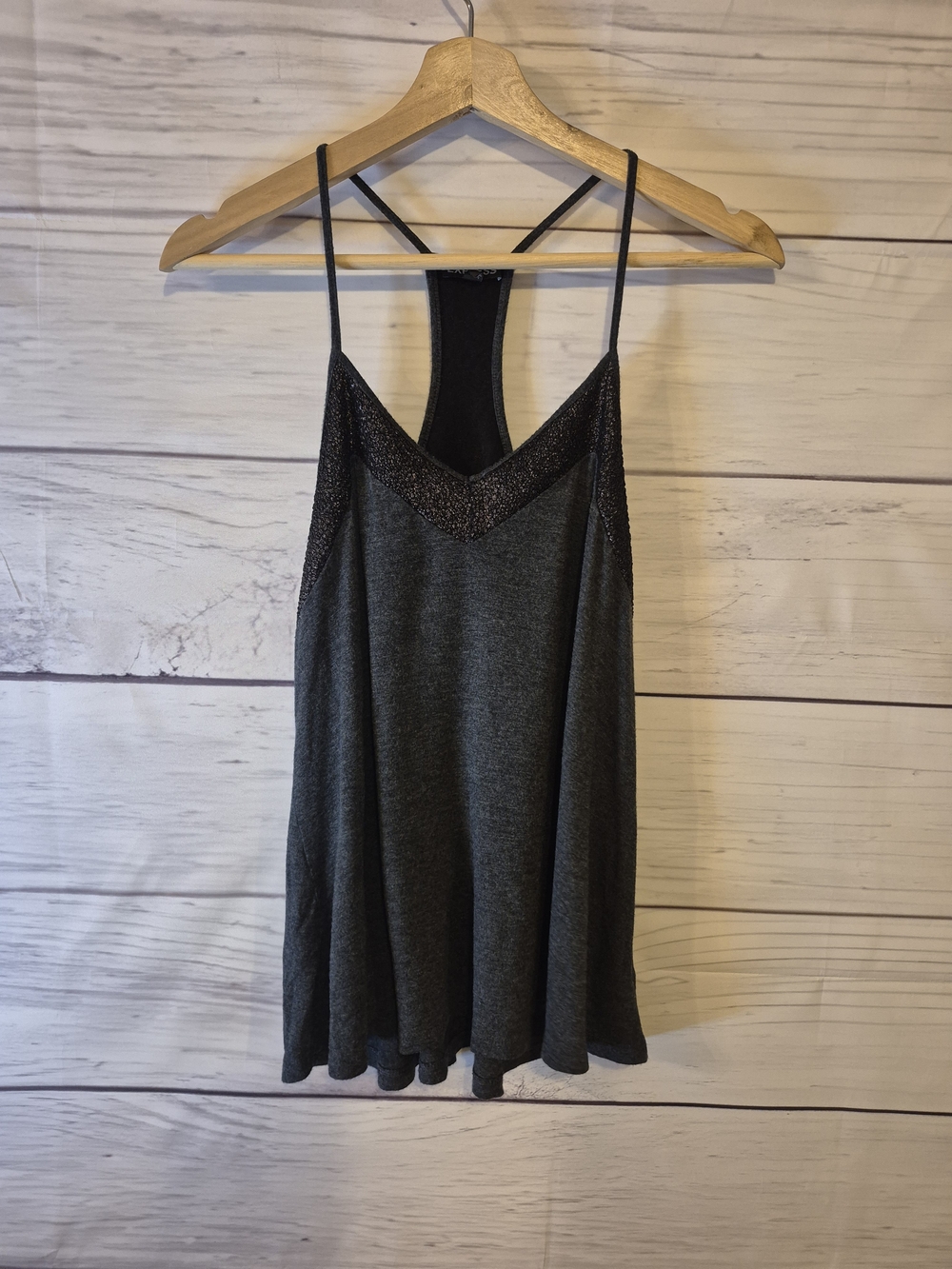Gray Strappy Women's Tank Top with V-Neck Metallic Trim Y2K Size SMALL